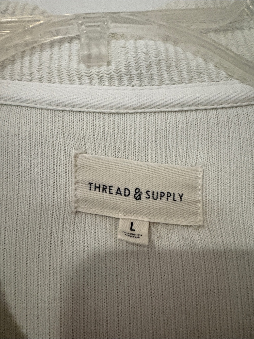 Thread & Supply Cream Ribbed Zip-Front Shacket. Large - Picture 2 of 5